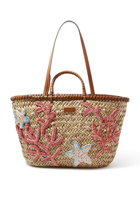 What The Shell Embellished Straw Large Tote Bag